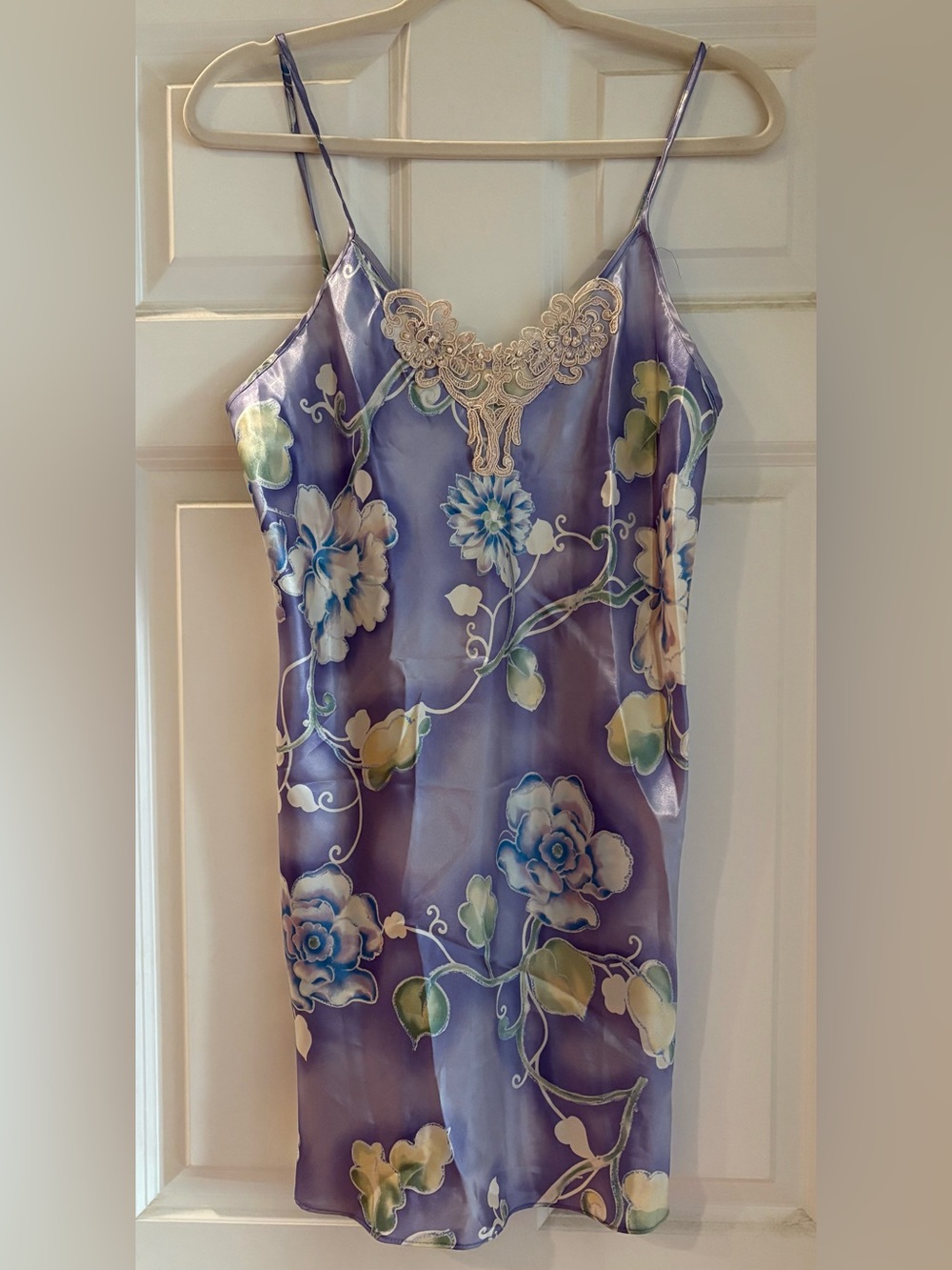 California Dynasty Floral Slip Dress with Lace Trim
